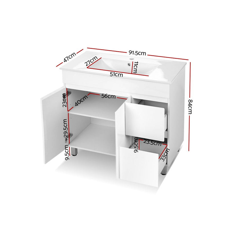 900mm Bathroom Vanity Cabinet Unit Wash Basin Sink Storage Freestanding White