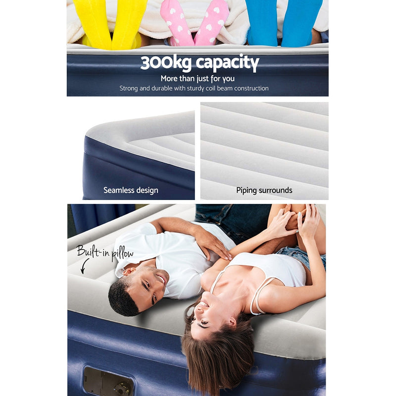 King Air Bed Inflatable Mattress Sleeping Mat Battery Built-in Pump