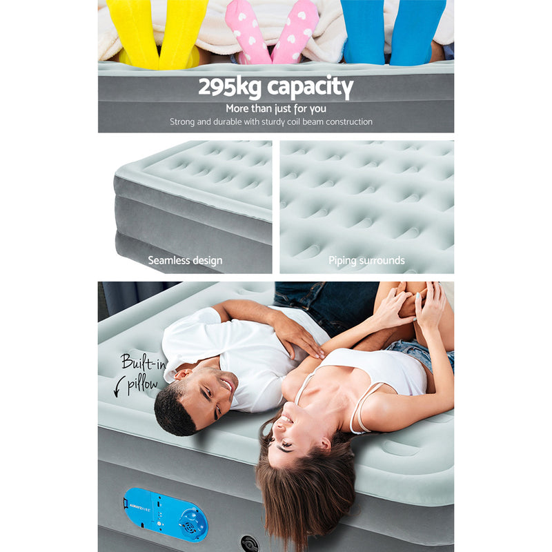 Queen Air Bed Inflatable Mattress Sleeping Mat Battery Built-in Pump