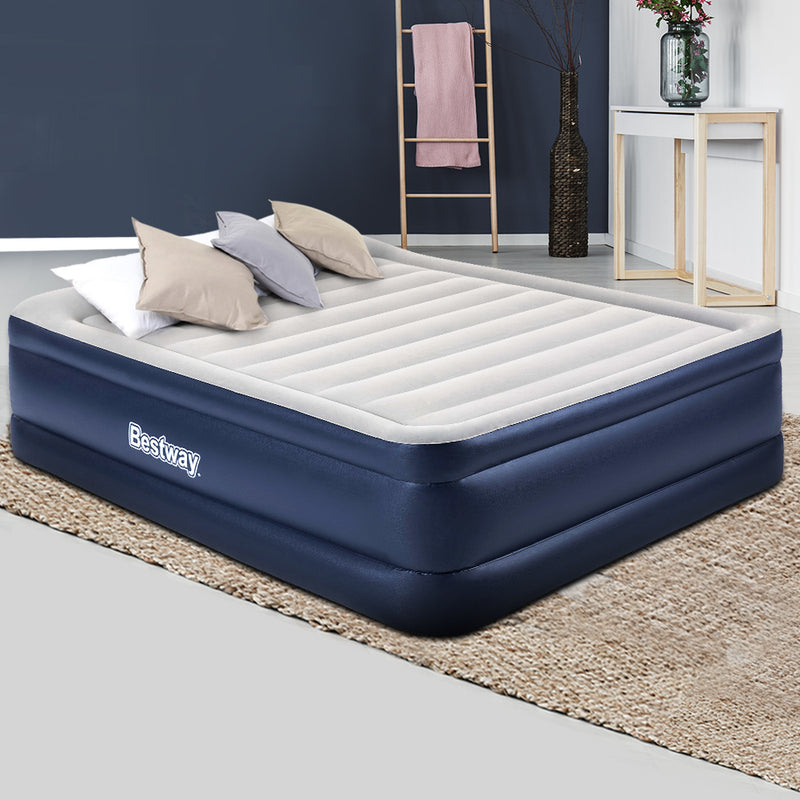 Queen Air Bed Inflatable Mattress Sleeping Mat Battery Built-in Pump