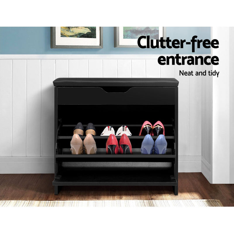 3 Tier Shoe Cabinet Storage Stool Black