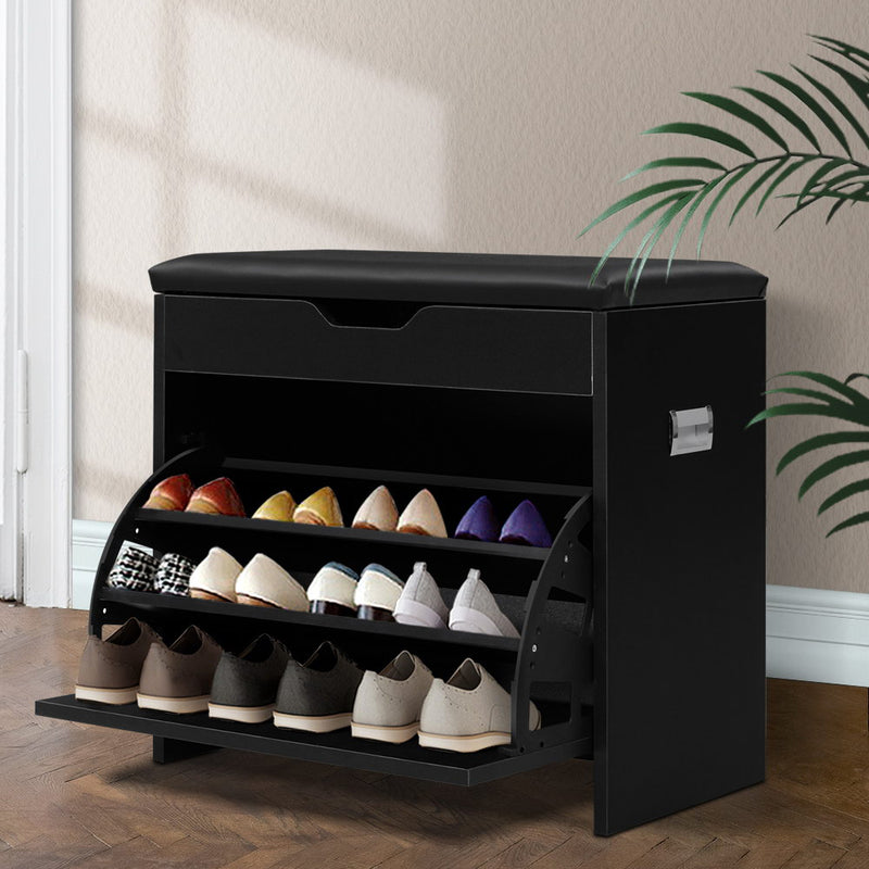 3 Tier Shoe Cabinet Storage Stool Black