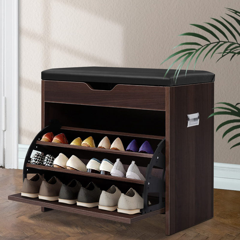 12 Pairs Shoe Cabinet Organiser Wooden Storage Bench Stool