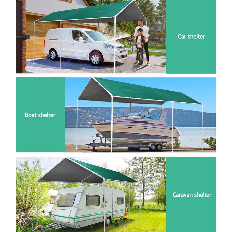 Carports 3m x6m Carport Kits Gazebo Canopy Tent Cover Metal Garden Shed Green