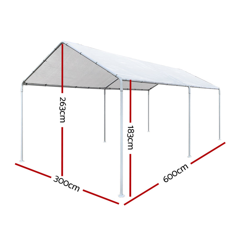 Carports 3m x6m Carport Kits Gazebo Canopy Tent Cover Metal Garden Shed White