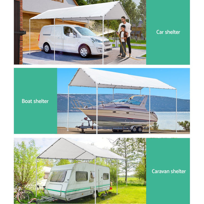 Carports 3m x6m Carport Kits Gazebo Canopy Tent Cover Metal Garden Shed White