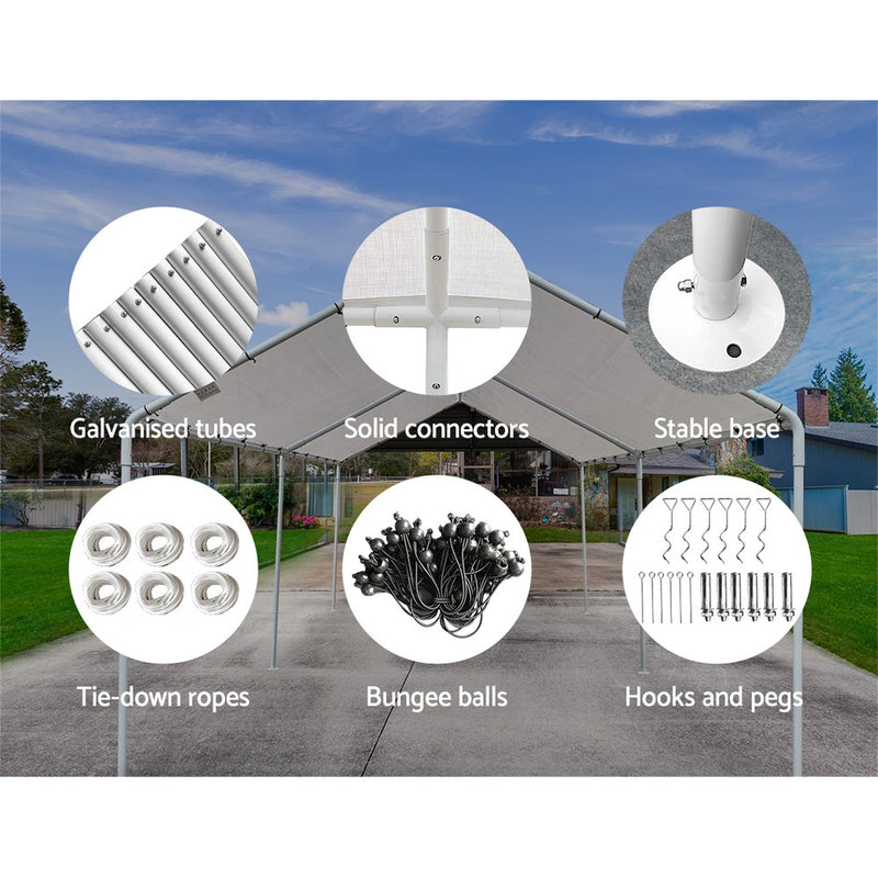 Carports 3m x6m Carport Kits Gazebo Canopy Tent Cover Metal Garden Shed White