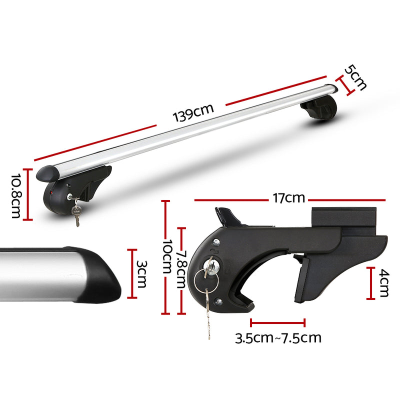 Universal Car Roof Rack 1360mm Cross Bars Aluminium Silver Adjustable Car 90kgs load Carrier