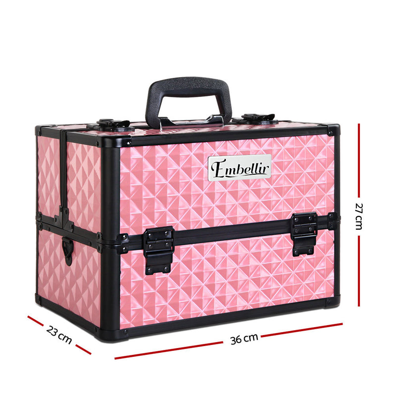 Embellir Portable Cosmetic Beauty Makeup Case with Mirror - Diamond Pink