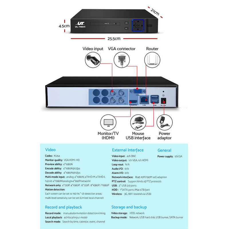 UL Tech 1080P 4 Channel HDMI CCTV Security Camera with 1TB Hard Drive