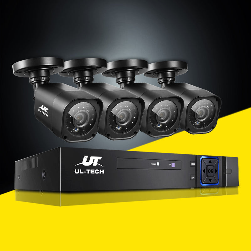 UL-TECH 8CH 5 IN 1 DVR CCTV Security System Video Recorder /w 4 Cameras 1080P HDMI Black