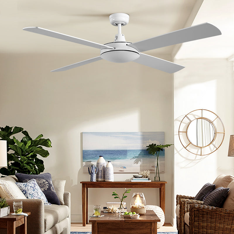 Devanti 52 inch 1300mm Ceiling Fan Wall Control 4 Wooden Blades Cooling Fans White