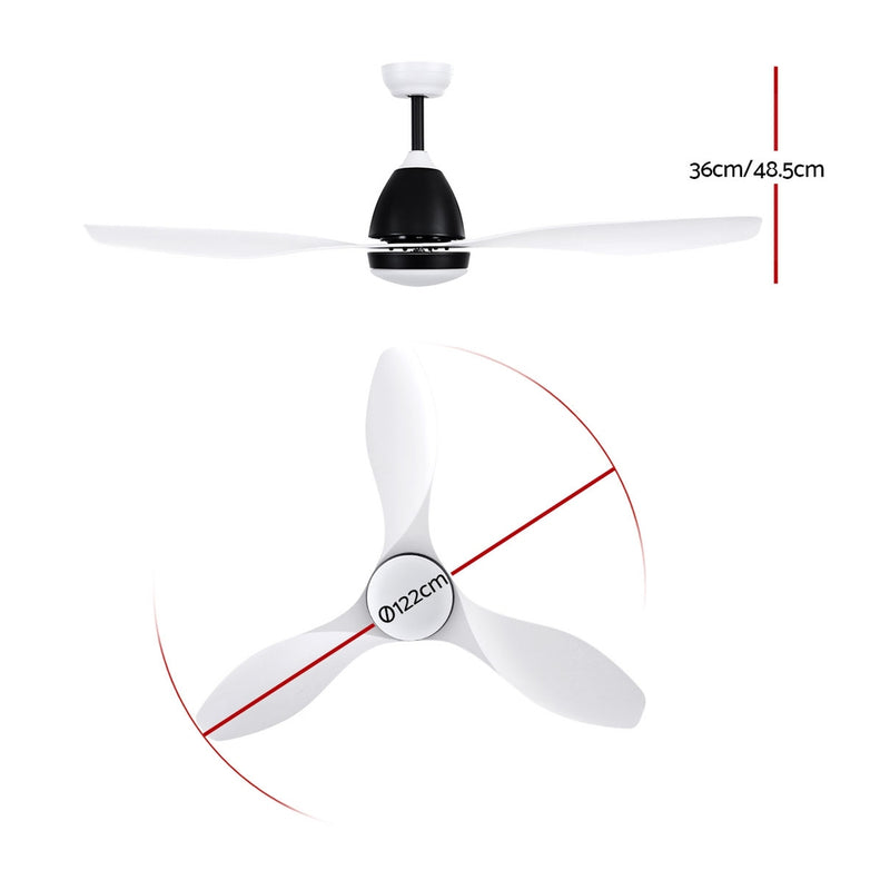 Devanti 48'' Ceiling Fan Light Remote Control DC Motor White 3 Blades 1300mm