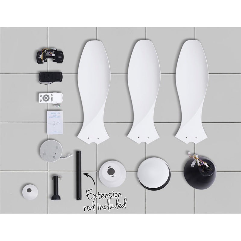 Devanti 48'' Ceiling Fan Light Remote Control DC Motor White 3 Blades 1300mm