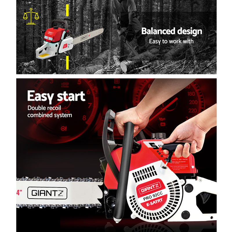 92CC Commercial Petrol Chainsaw - Red & White