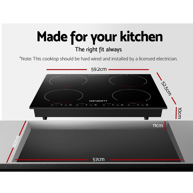 Devanti Induction Cooktop 60cm Electric Ceramic Cooker 4 Burner Stove