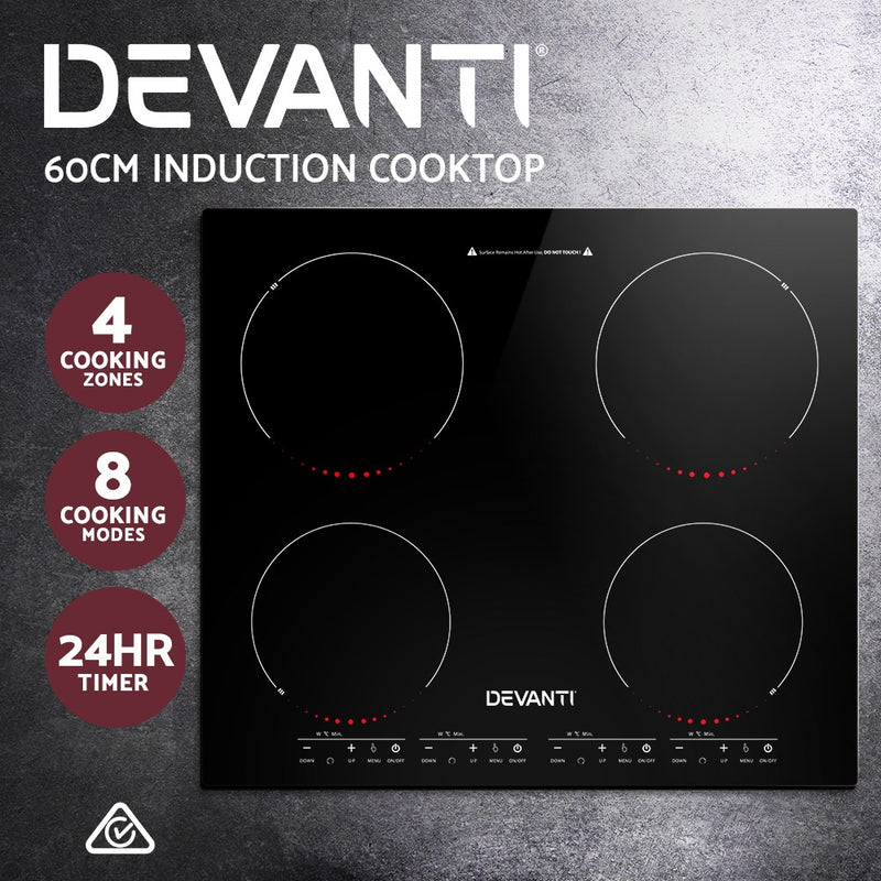 Devanti Induction Cooktop 60cm Electric Ceramic Cooker 4 Burner Stove