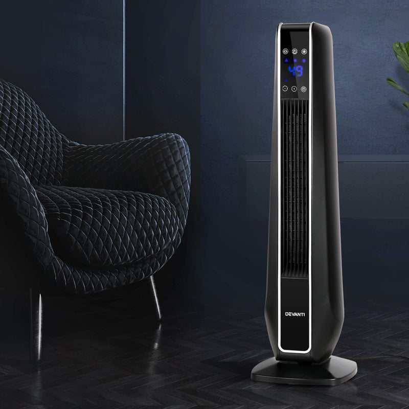 Devanti Electric Ceramic Tower Fan Heater Portable Oscillating Remote Control 2400W Black