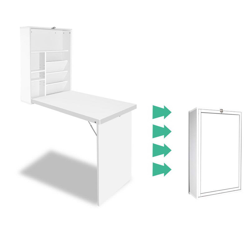 Foldable Desk with Bookshelf - White