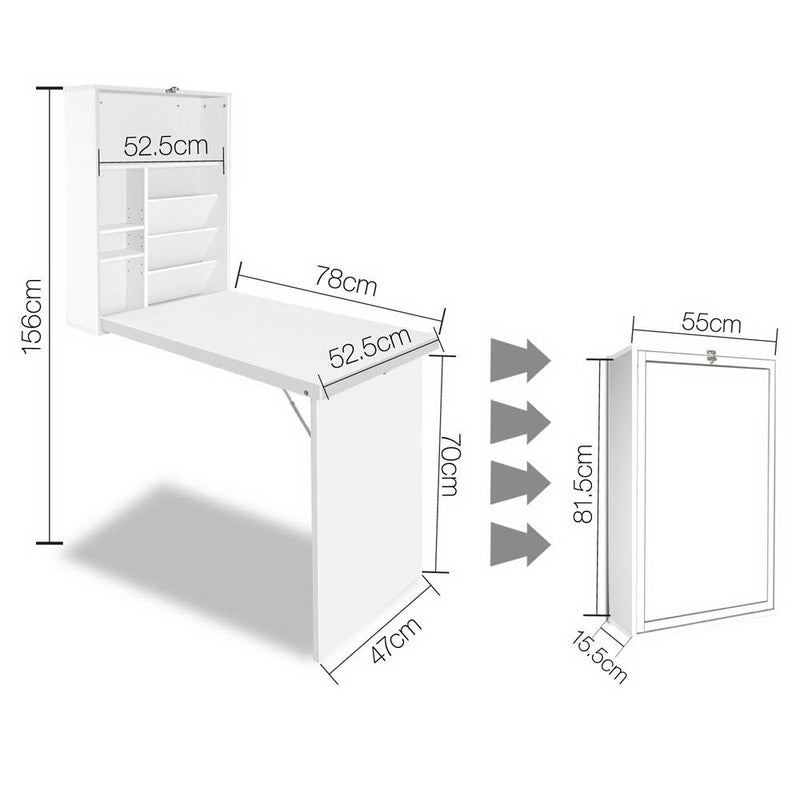 Foldable Desk with Bookshelf - White