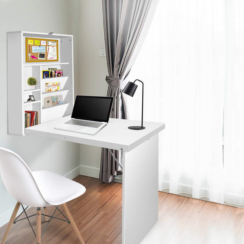 Foldable Desk with Bookshelf - White