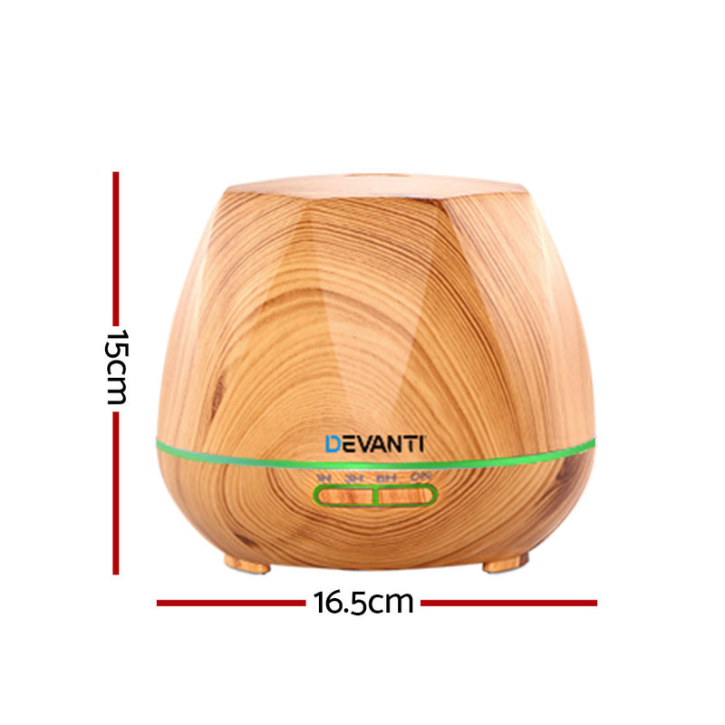 Devanti Ultrasonic Aroma Aromatherapy Diffuser Oil Electric LED Air Humidifier 400ml Light Wood