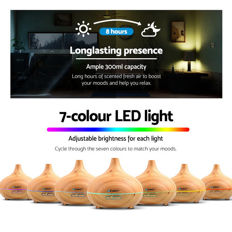 Devanti 300ml 4 in 1 Aroma Diffuser - Light Wood