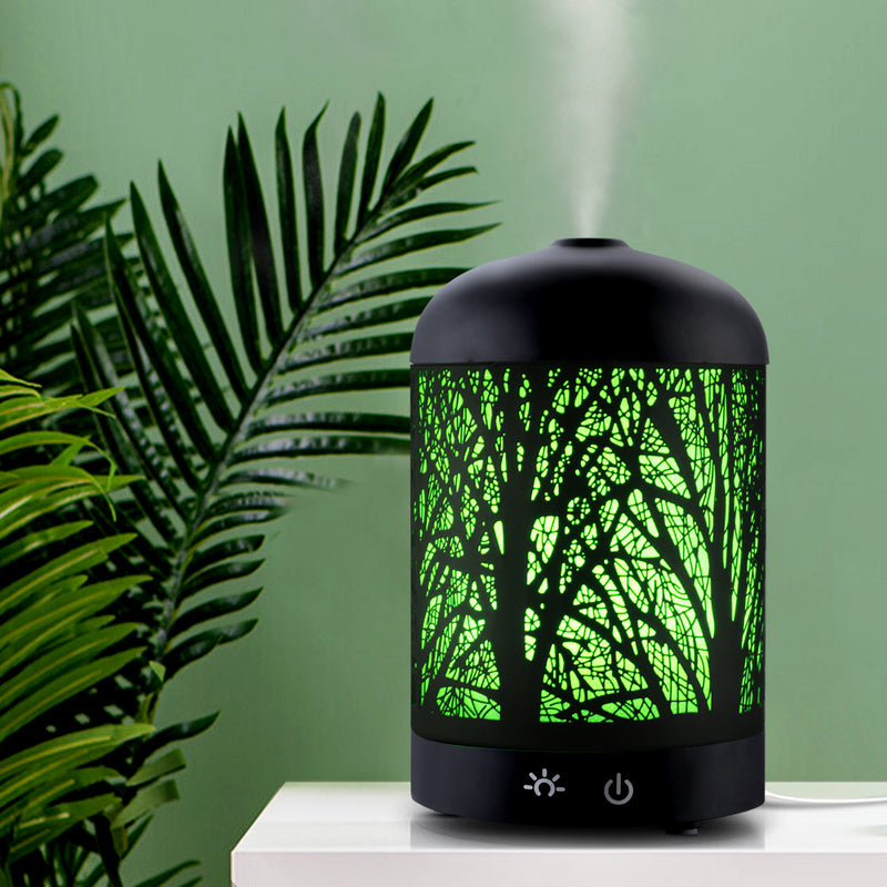 DEVANTI Aroma Diffuser Aromatherapy LED Night Light Iron Air Humidifier Black Forrest Pattern 100ml