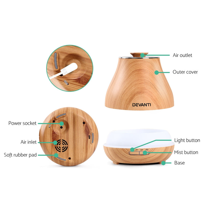 DEVANTi Aroma Diffuser Air Humidifier Light Wood Grain 400ml