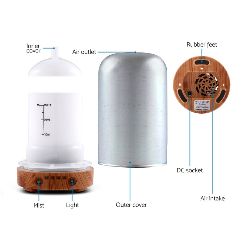 Devanti Aromatherapy Diffuser Aroma Humidifier Ultrasonic 3D Light Essential Oil