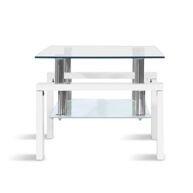 2 Tier Coffee Table Tempered Glass Stainless Steel White