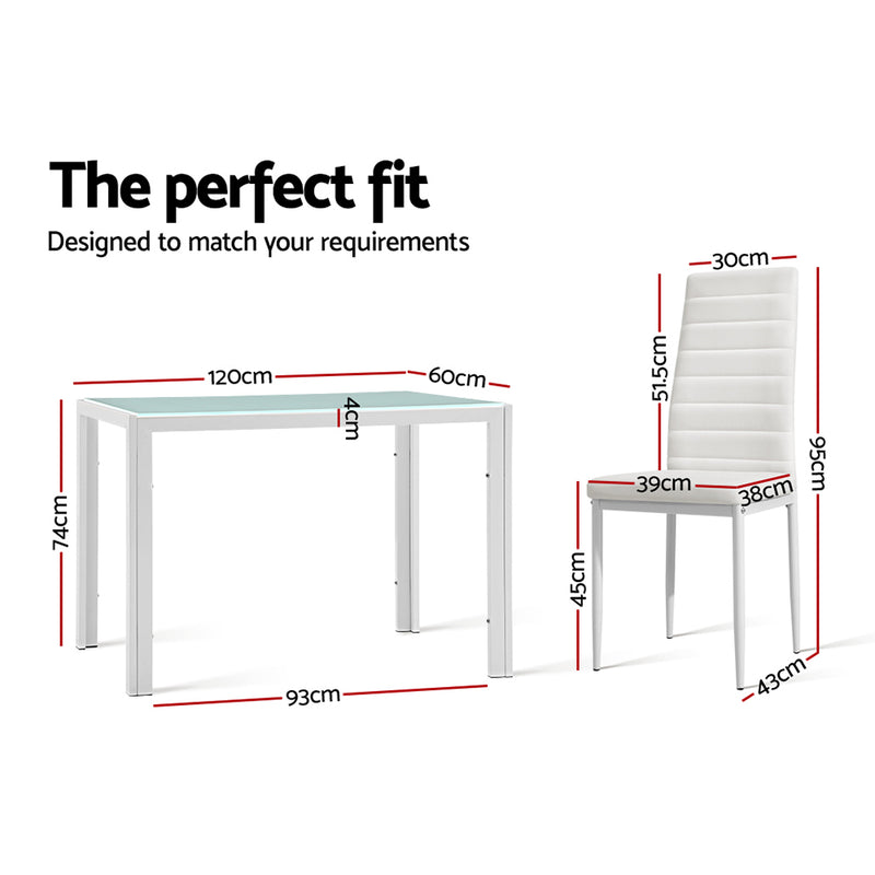 Astra 7-piece Dining Table and Chairs Dining Set Tempered Glass Leather Seater Metal Legs White