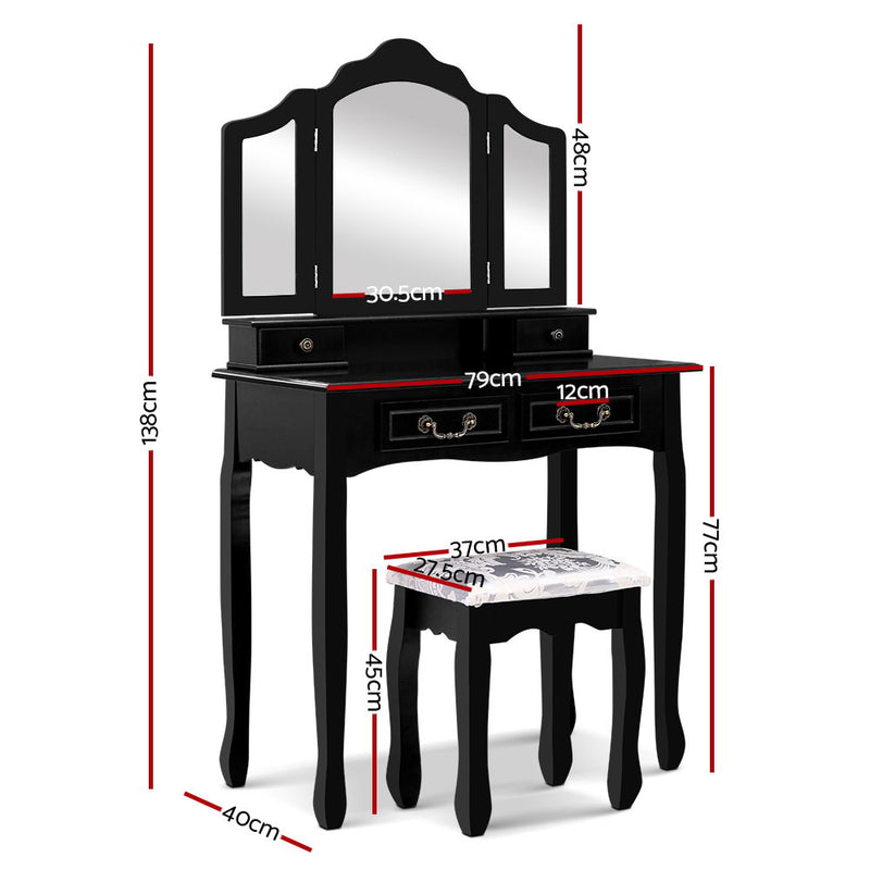 Dressing Table with Mirror - Black