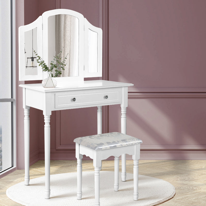 Dressing Table Stool Mirror Drawer Makeup Jewellery Cabinet Organizer