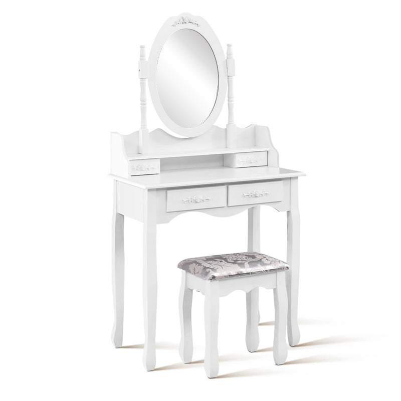 4 Drawer Dressing Table with Mirror - White