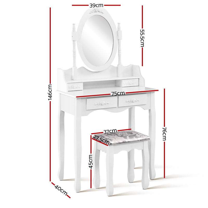 4 Drawer Dressing Table with Mirror - White