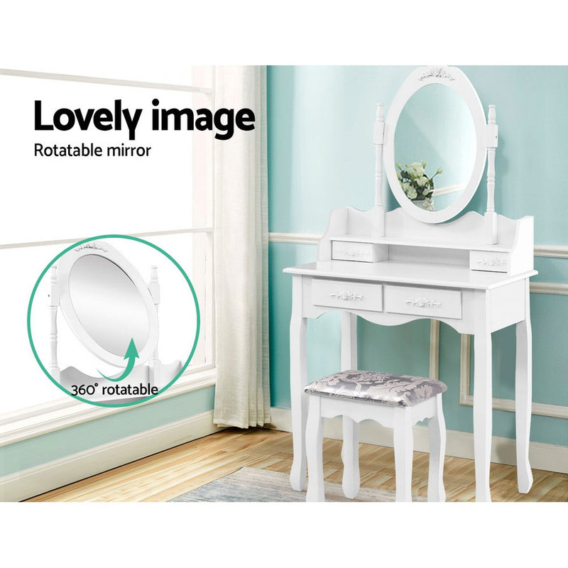 4 Drawer Dressing Table with Mirror - White