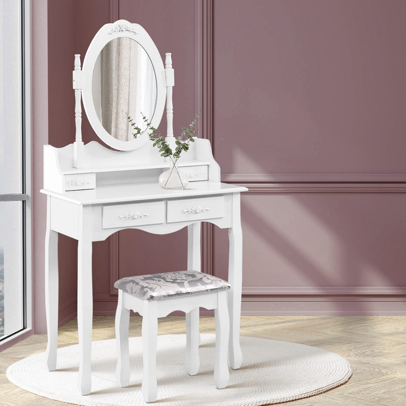 4 Drawer Dressing Table with Mirror - White