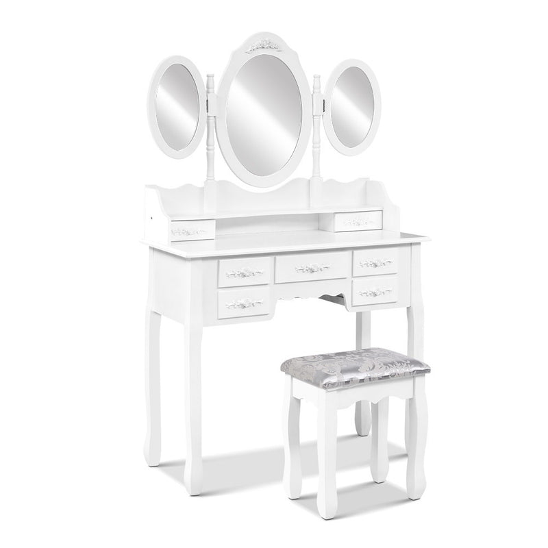 7 Drawer Dressing Table with Mirror - White