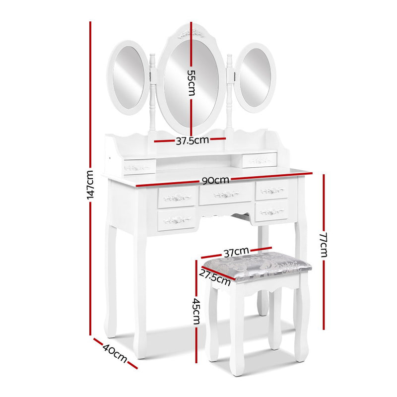 7 Drawer Dressing Table with Mirror - White