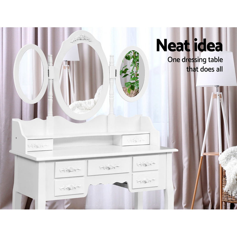 7 Drawer Dressing Table with Mirror - White