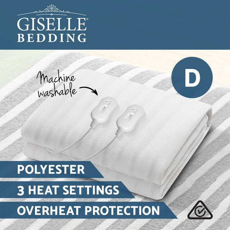 Giselle Heated Electric Blanket Washable Fully Fitted Polyester Underlay Pad Double