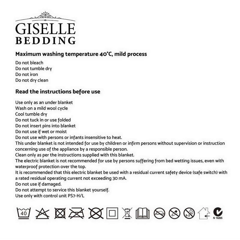 Giselle Heated Electric Blanket Washable Fully Fitted Polyester Underlay Pad Double