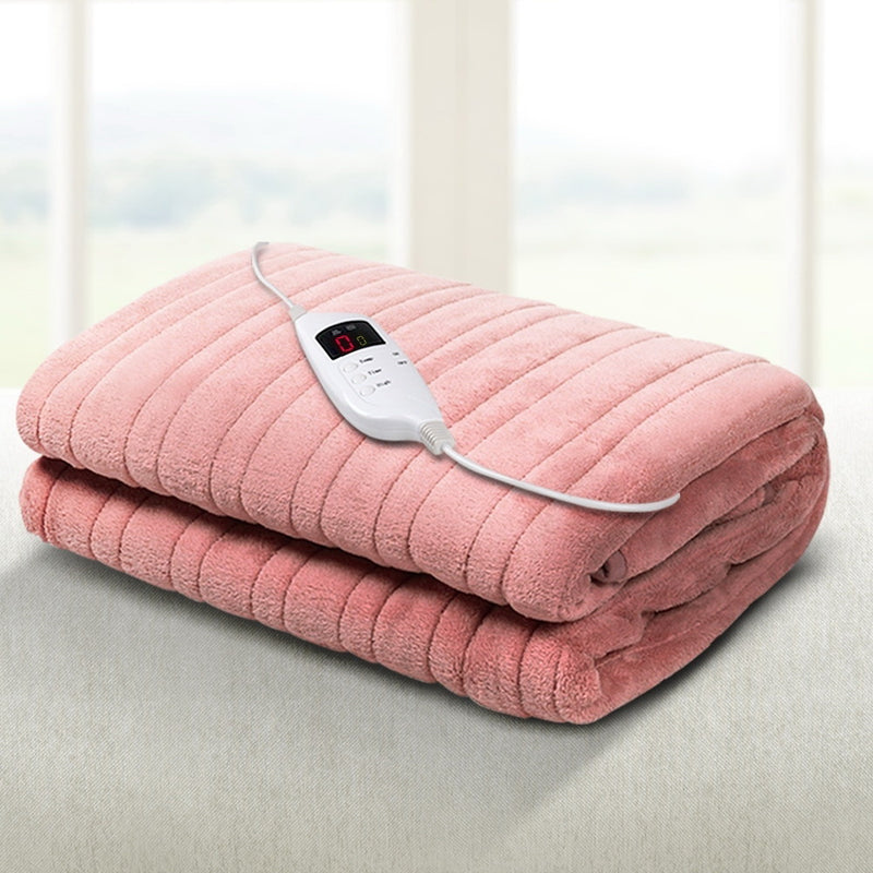 Giselle Bedding Heated Electric Throw Rug Fleece Sunggle Blanket Washable Pink