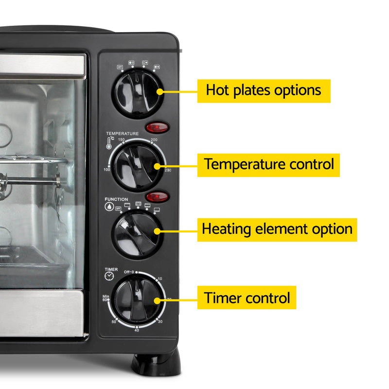 Devanti 45L Convection Oven with Hotplates - Black