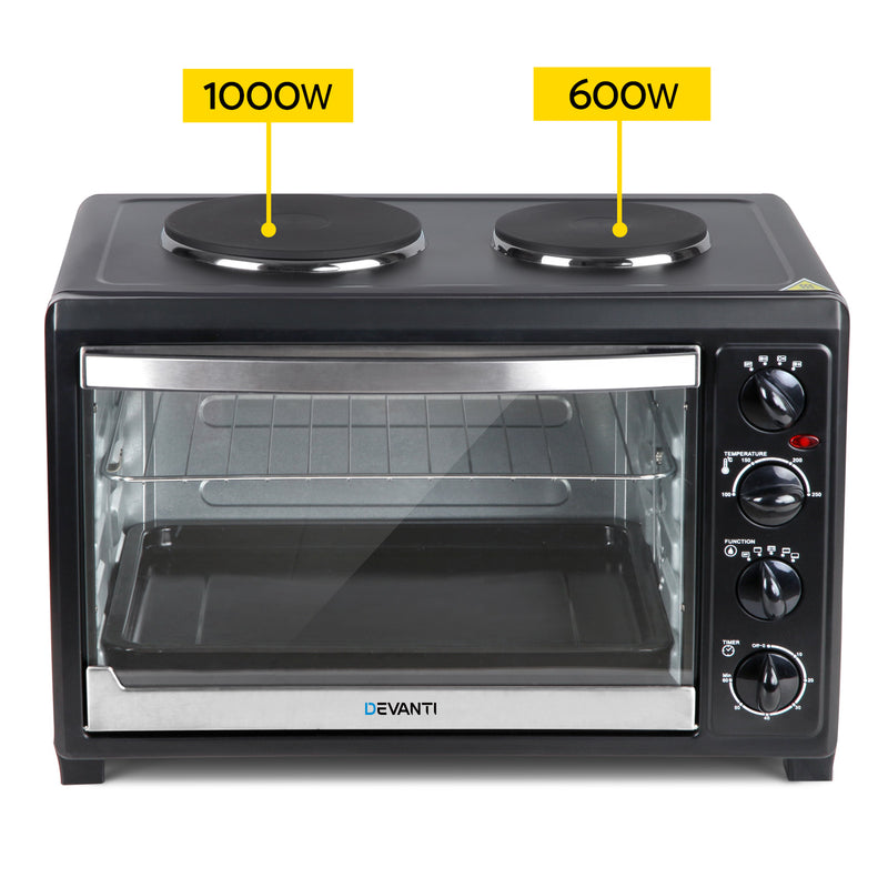 Devanti 45L Convection Oven with Hotplates - Black