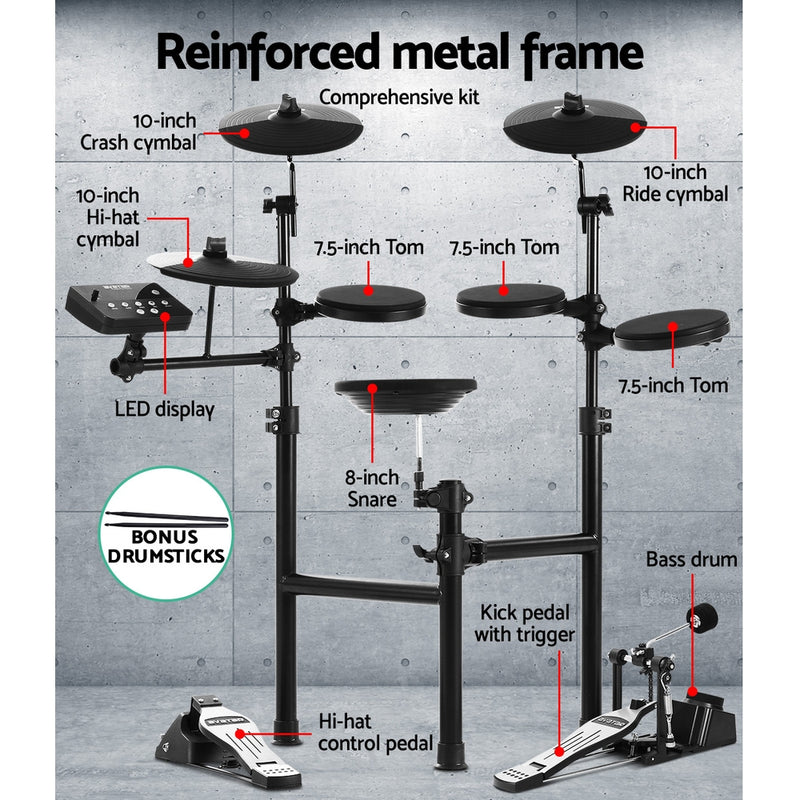 8 Piece Electric Electronic Drum Kit Drums Set Pad and Stool Kids Adults Foldable