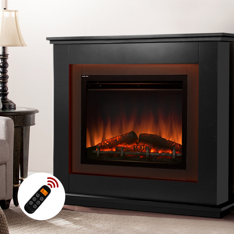 Devanti 2000W Electric Fireplace Mantle Portable Fire Log Wood Heater 3D Flame Effect Black