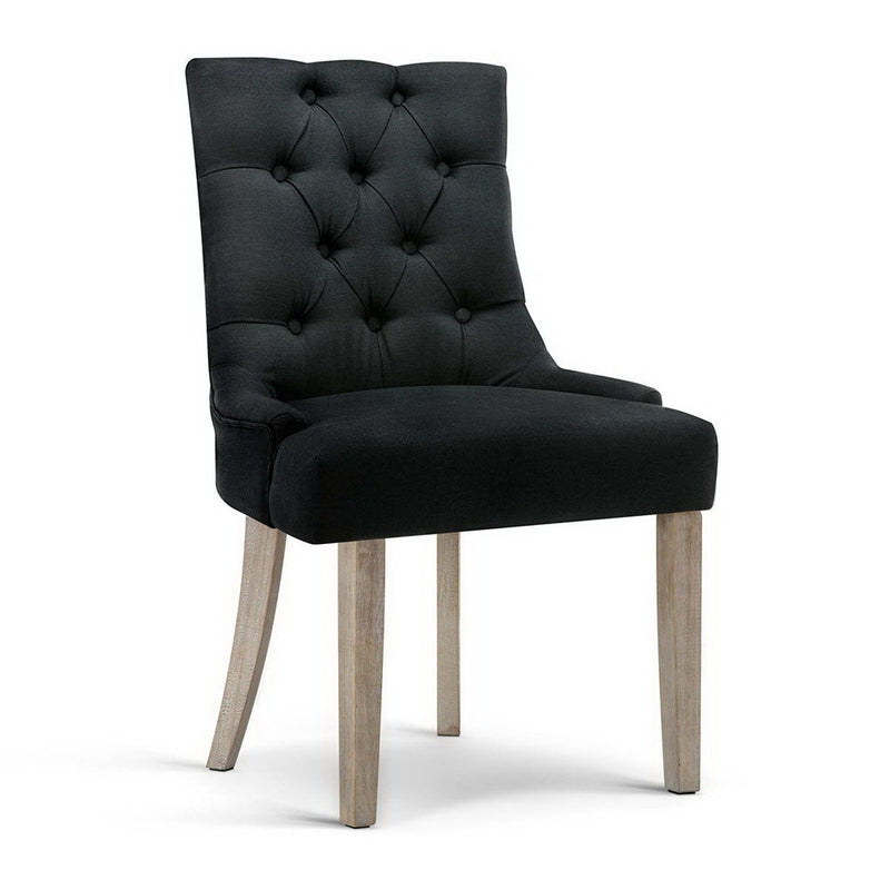 Dining Chairs Chair French Provincial Wooden Fabric Retro Cafe Black x1