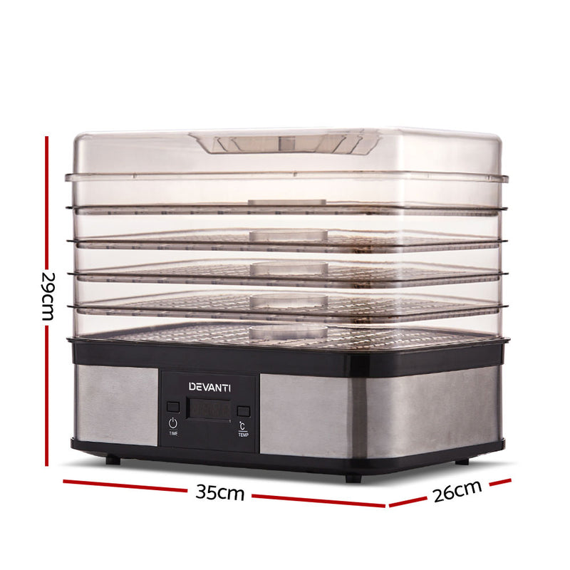 Devanti Food Dehydrator with 5 Trays - Silver